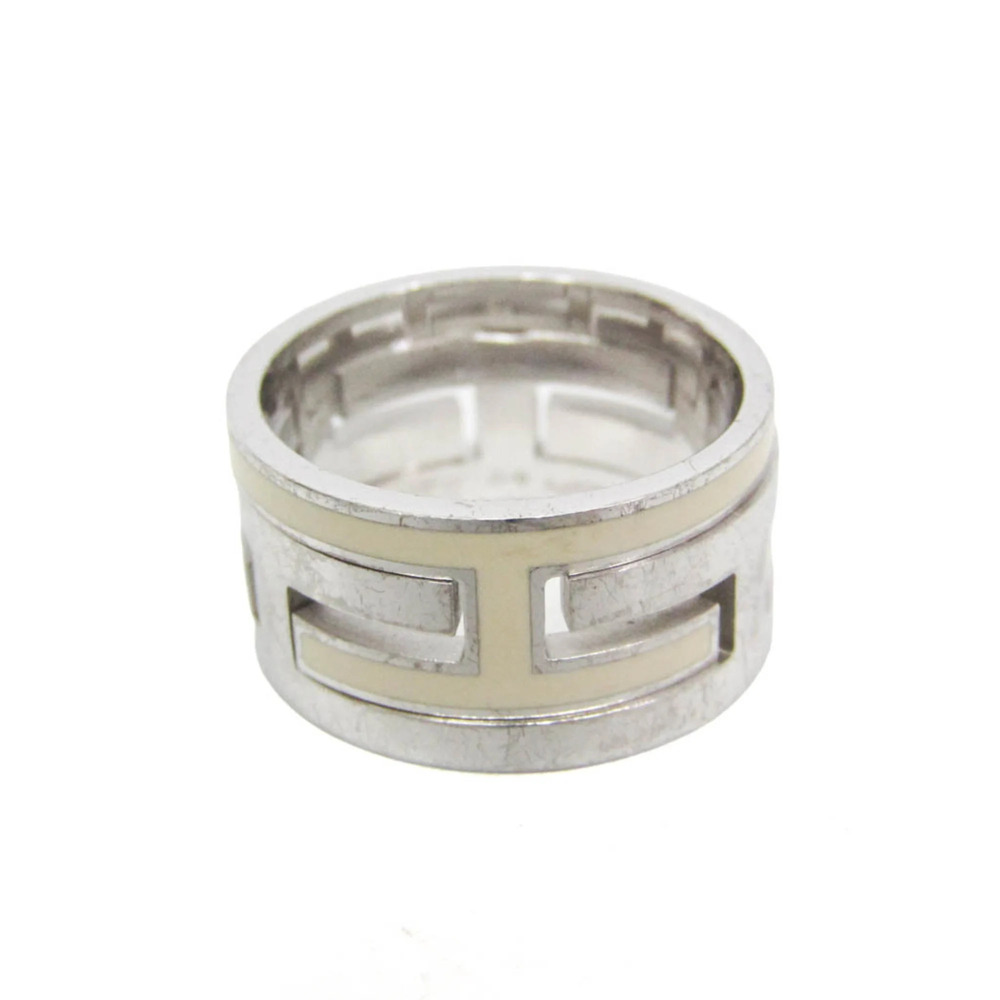 Hermes Move H Silver Fashion Band Ring Silver,Off-white